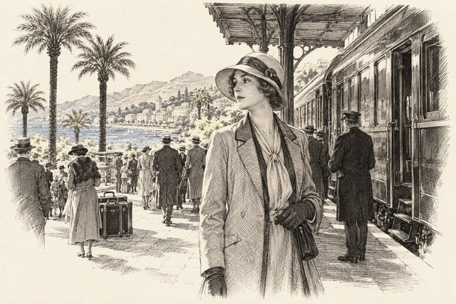 An engraving-style sketch for The Mystery of the Blue Train, 11. Murder.