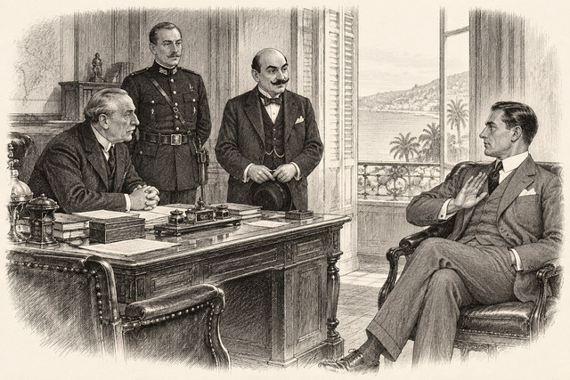 An engraving-style sketch for The Mystery of the Blue Train, 14. Ada Mason's Story.