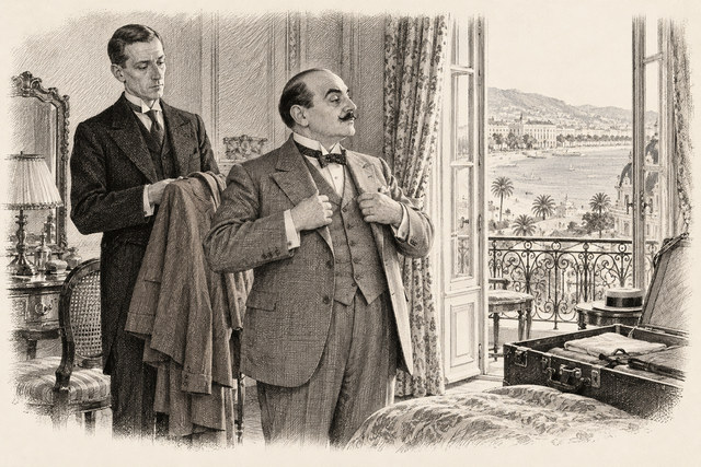 An engraving-style sketch for The Mystery of the Blue Train, 17. An Aristocratic Gentleman.