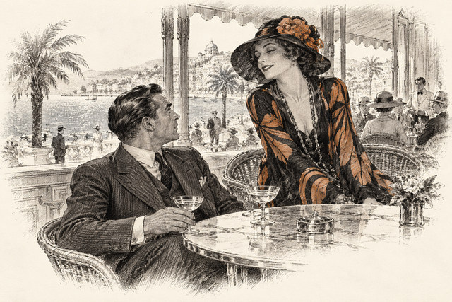 An engraving-style sketch for The Mystery of the Blue Train, 18. Derek Lunches.