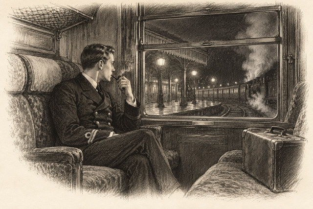 An engraving-style sketch for The Plymouth Express Affair, The Plymouth Express Affair.