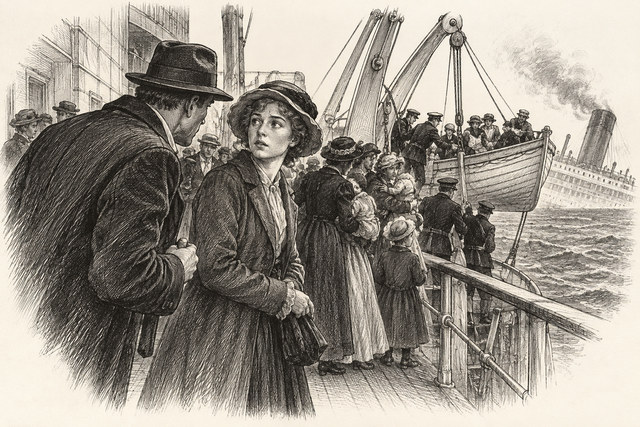 An engraving-style sketch for The Secret Adversary, PROLOGUE.