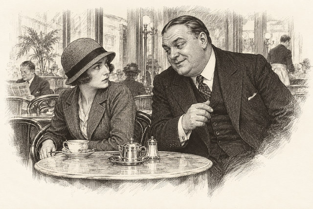 An engraving-style sketch for The Secret Adversary, CHAPTER II. MR. WHITTINGTON’S OFFER.