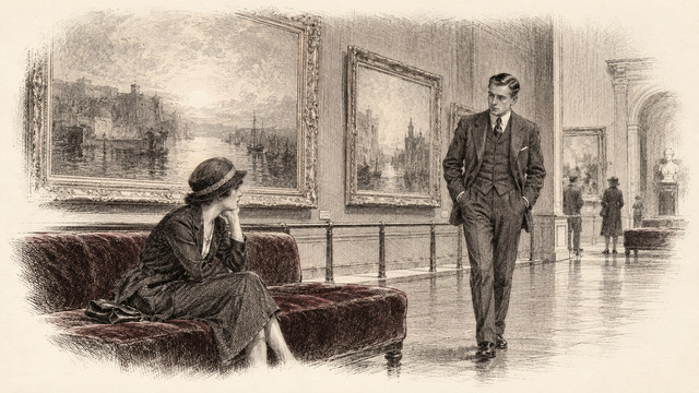 An engraving-style sketch for The Secret Adversary, CHAPTER IV. WHO IS JANE FINN?.