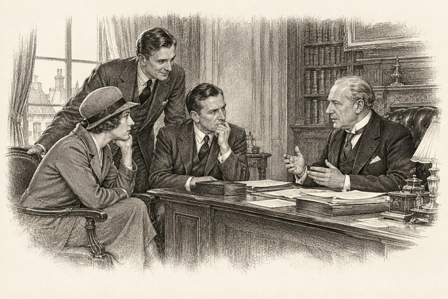 An engraving-style sketch for The Secret Adversary, CHAPTER V. MR. JULIUS P. HERSHEIMMER.