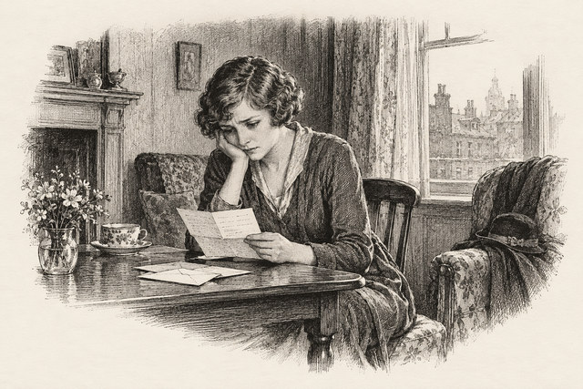 An engraving-style sketch for The Secret Adversary, CHAPTER XII. A FRIEND IN NEED.