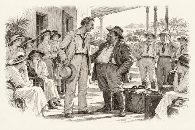 An engraving-style sketch for The Secret of Chimneys, 1 Anthony Cade Signs on.