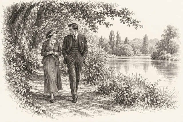 An engraving-style sketch for The Secret of Chimneys, 15 The French Stranger.