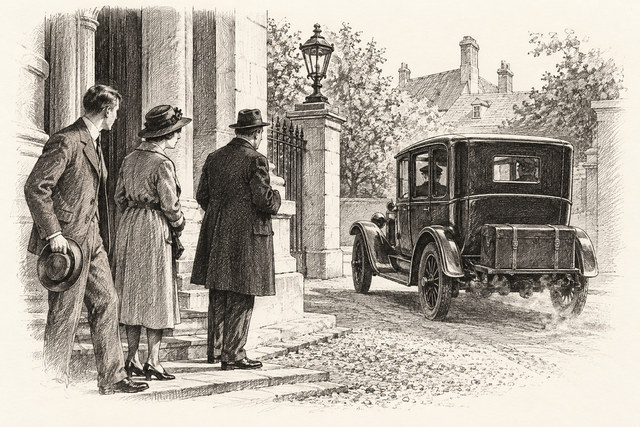 An engraving-style sketch for The Secret of Chimneys, 17 A Midnight Adventure.
