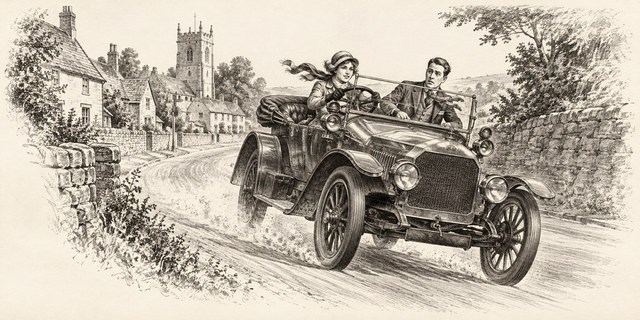 An engraving-style sketch for The Secret of Chimneys, 24 The House at Dover.