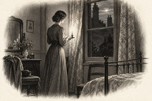 An engraving-style sketch for The Secret of Chimneys, 28 King Victor.