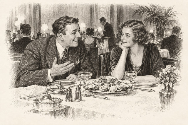 An engraving-style sketch for The Seven Dials Mystery, Chapter XI.