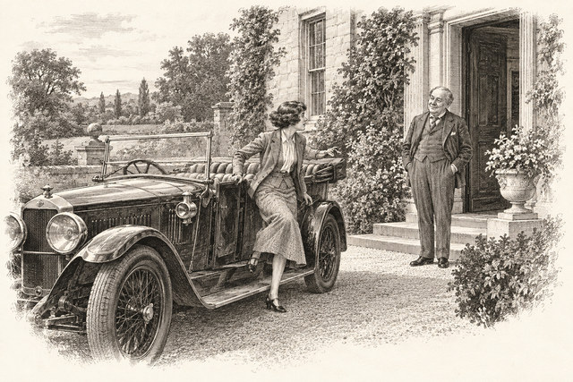 An engraving-style sketch for The Seven Dials Mystery, Chapter XII.