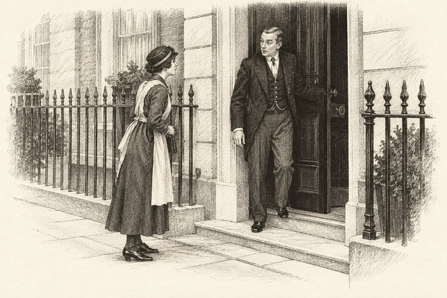 An engraving-style sketch for The Seven Dials Mystery, Chapter XIII.