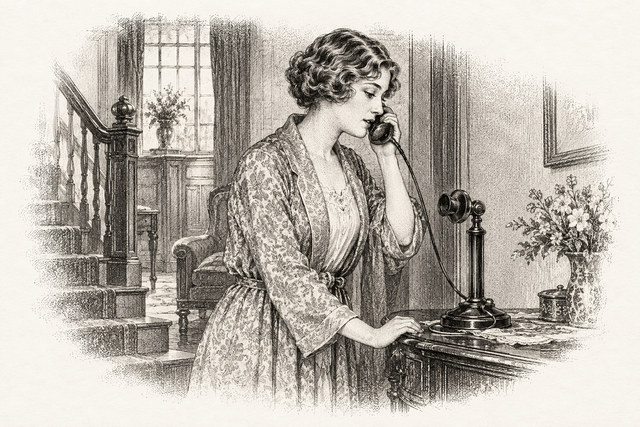 An engraving-style sketch for The Seven Dials Mystery, Chapter XV.