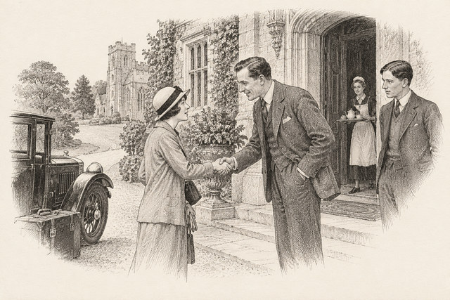 An engraving-style sketch for The Seven Dials Mystery, Chapter XVI.