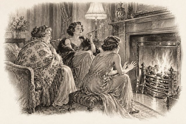 An engraving-style sketch for The Seven Dials Mystery, Chapter XVII.