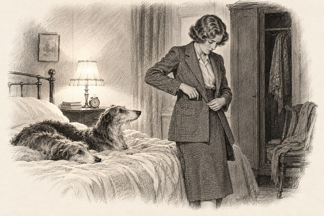 An engraving-style sketch for The Seven Dials Mystery, Chapter XX.