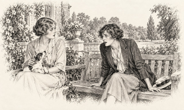An engraving-style sketch for The Seven Dials Mystery, Chapter XXX.