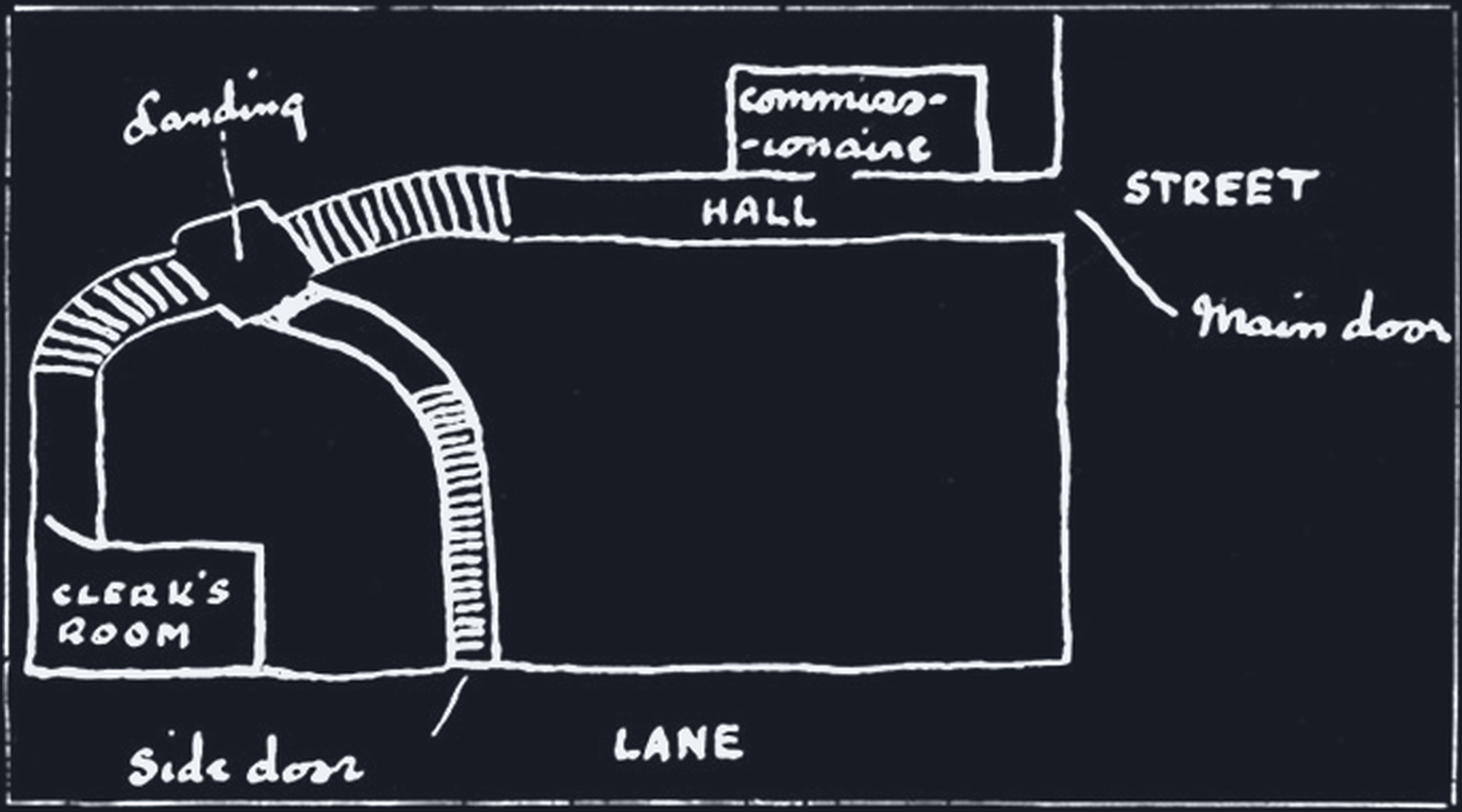 A rough chart of the Foreign Office corridors and entrances.